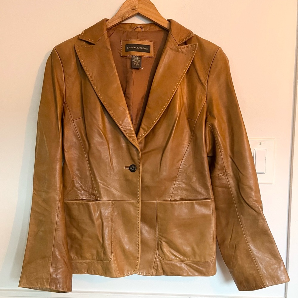 Vintage 90’s Banana Republic taupe blazer leather jacket